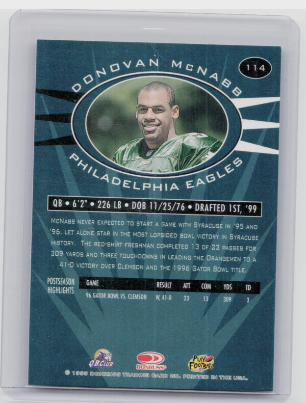 1999 Donruss Preferred QBC Donovan McNabb #114 Eagles - Image 3