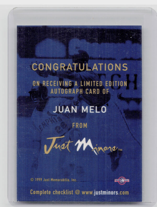 1999 Just Juan Melo AU #NNO BayBears Autographs - Image 3