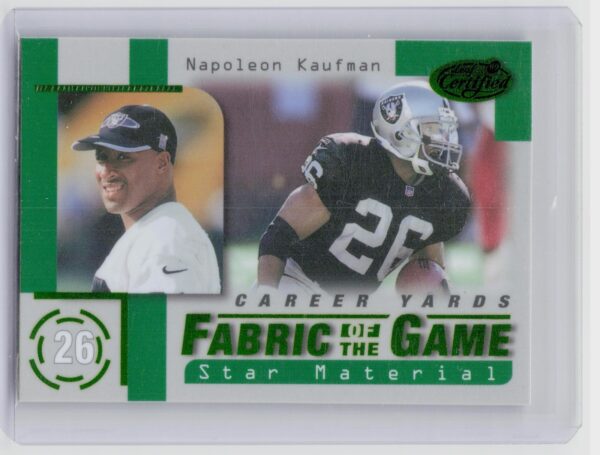 1999 Leaf Certified Napoleon Kaufman /750 #FG67 Raiders Fabric of the Game
