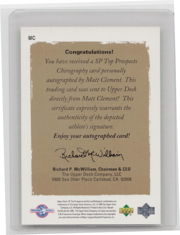 1999 SP Top Prospects Matt Clement AU #MC Stars Chirography - Image 3