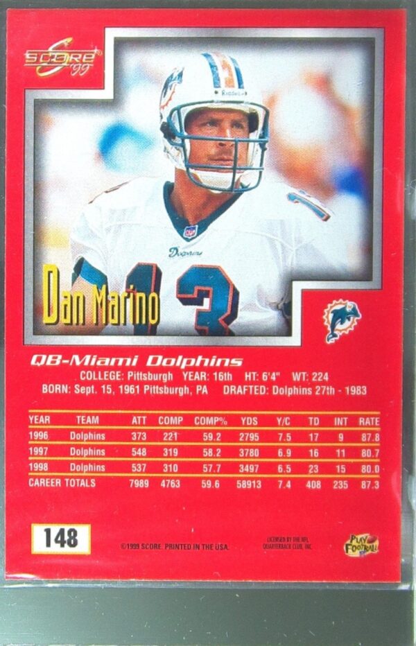 1999 Score Dan Marino #148 Dolphins - Image 3