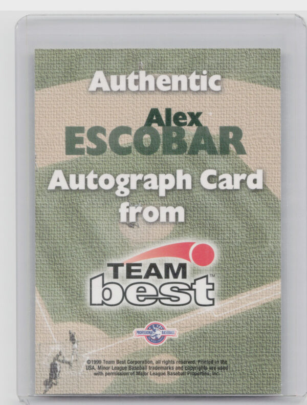 1999 Team Best Rookie Alex Escobar AU #NNO Bombers Autographs - Image 3