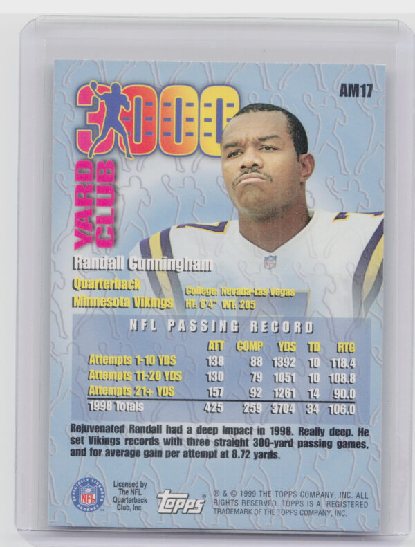 1999 Topps Randall Cunningham #AM17 Vikings All Matrix - Image 3
