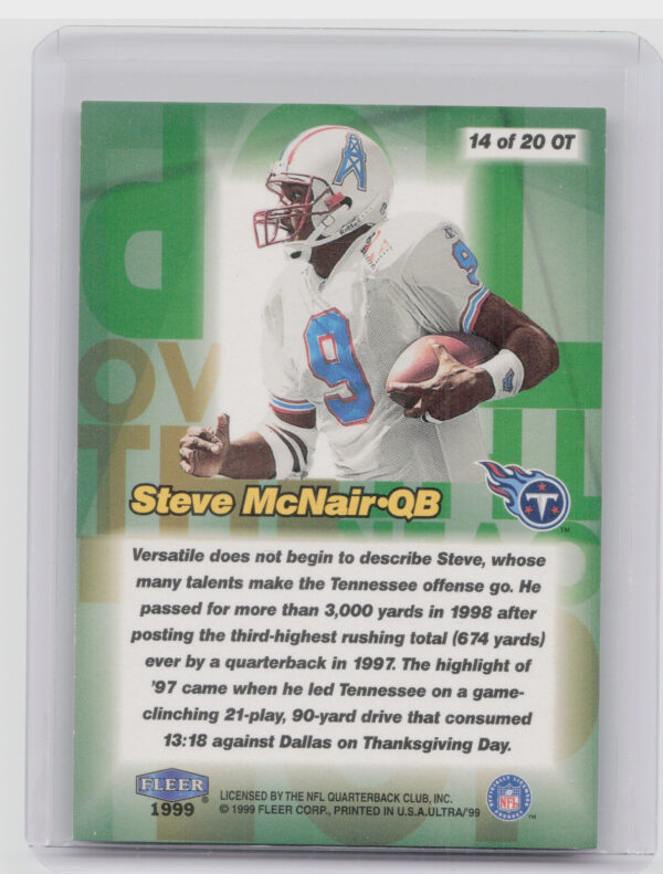1999 Ultra Steve McNair #14 OT Titans Over the Top - Image 3