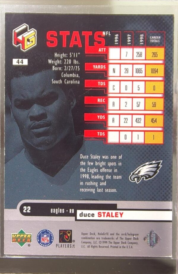 1999 Upper Deck HoloGrFX Duce Staley #44 Eagles - Image 3