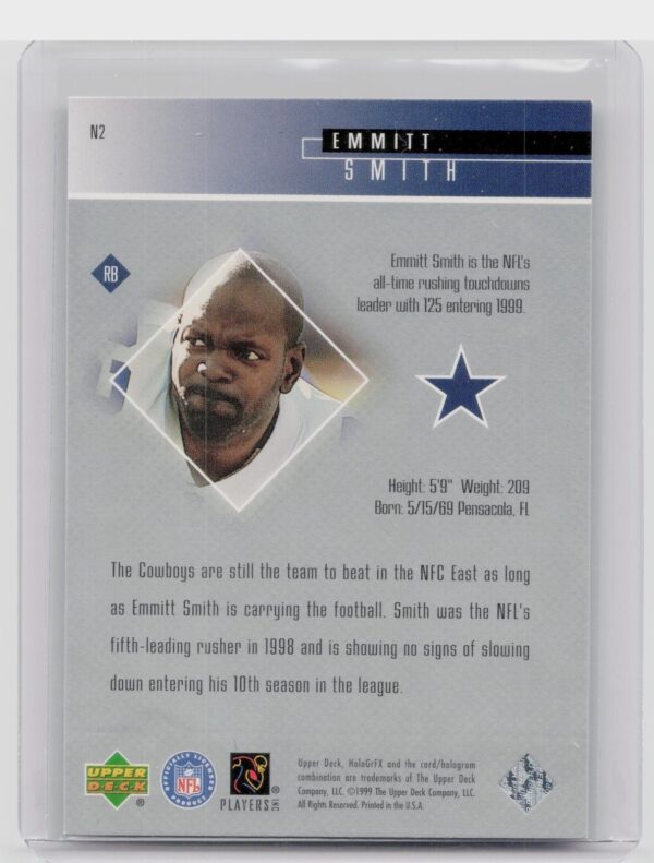 1999 Upper Deck HoloGrFX Emmitt Smith #N2 Cowboys NFL 24/7 - Image 3