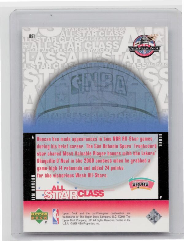 2000-01 Upper Deck Tim Duncan #AS1 Spurs All Star Class - Image 3