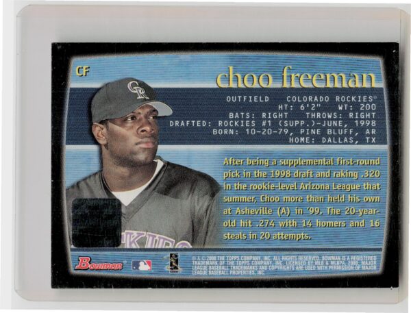 2000 Bowman Choo Freeman AU #CF Rockies Autographs - Image 3