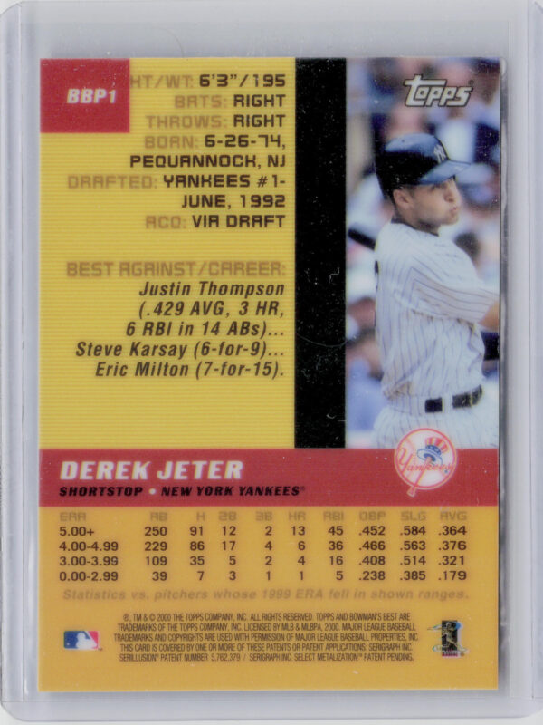 2000 Bowman Derek Jeter #BBP1 Yankees Bowman's Best Previews - Image 3