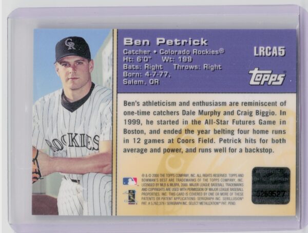 2000 Bowman's Best Ben Petrick AU #LRCA5 Rockies Locker Room Collection Autograp - Image 3