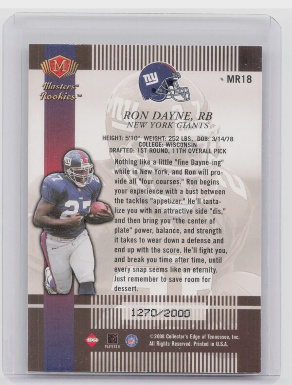 2000 Collector's Edge Masters Ron Dayne /2000 #MR18 Giants Rookie Masters - Image 3
