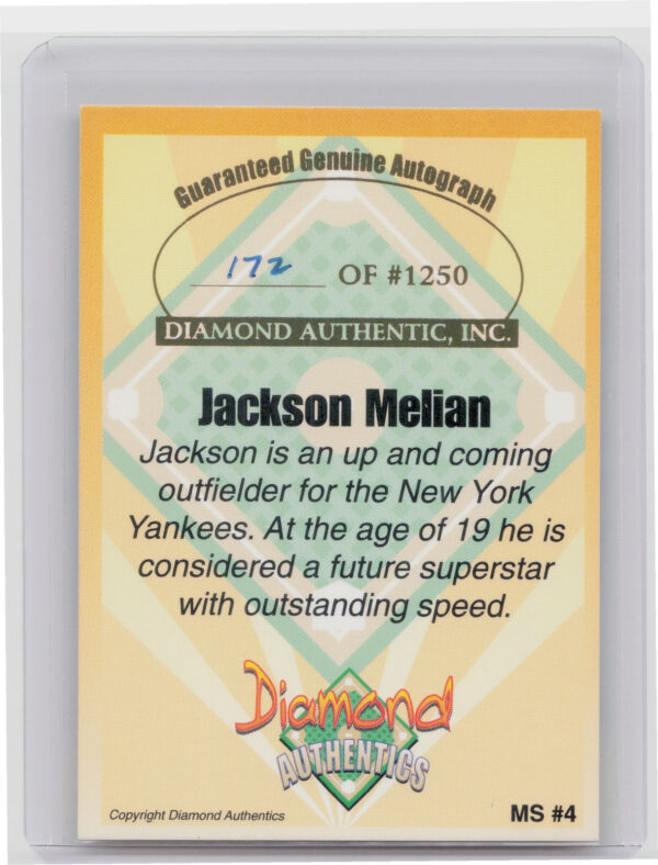 2000 Diamond Authentics Autographs Jackson Melian #MS4 Bats Magnificent 7 Autogr - Image 3
