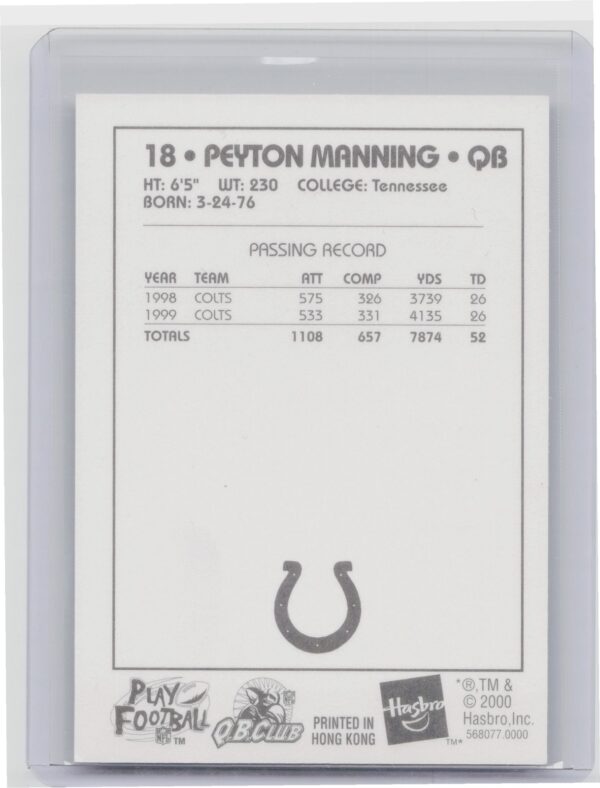 2000 Hasbro Starting Lineup Cards Peyton Manning #567927.0000 Colts - Image 3
