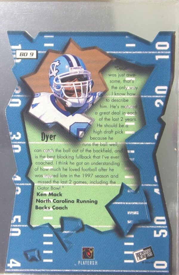 2000 Press Pass Deon Dyer RC #BO9 Heels Breakout Die-Cut - Image 3