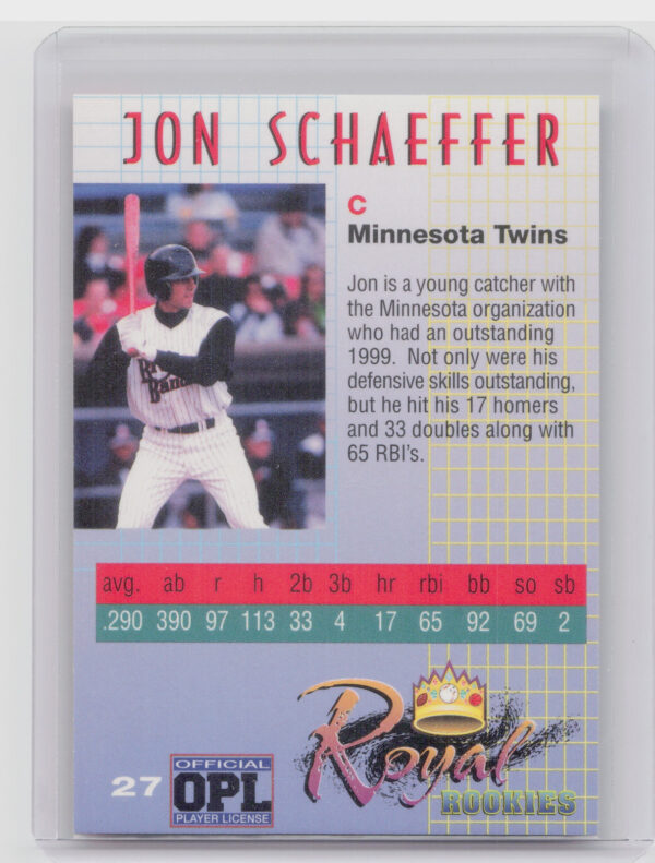 2000 Royal Rookies Jon Schaeffer AU SN4950 #27 Twins Autographs - Image 3