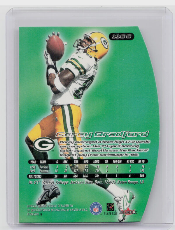 2000 Ultra Corey Bradford Gold Medallion #116G Packers - Image 3