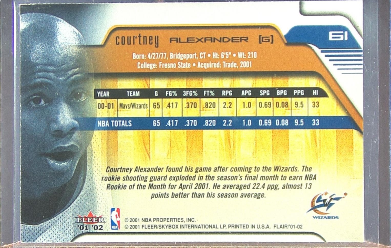 2001-02 Flair Courtney Alexander #61 Wizards - Image 3