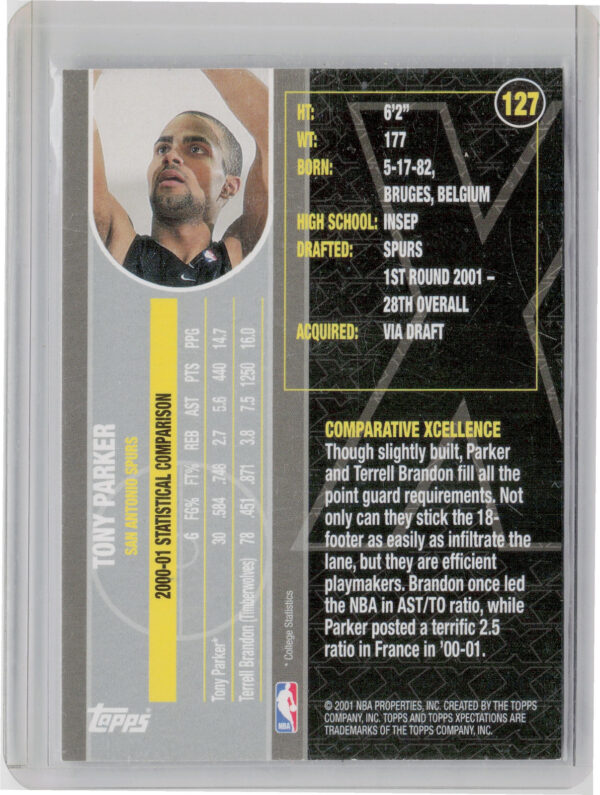 2001-02 Topps Xpectations Tony Parker #127 Spurs - Image 3