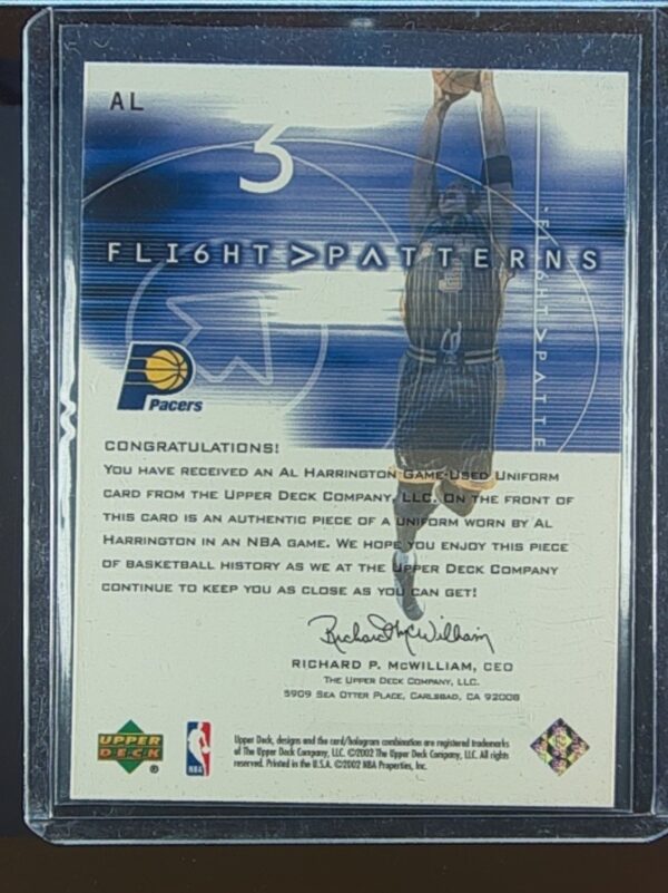 2001-02 Upper Deck Flight Team Al Harrington JSY #AL Pacers Flight Patterns - Image 3