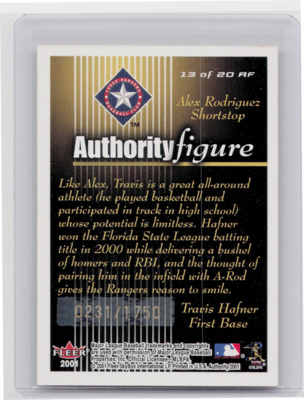 2001 Fleer Authority Alex Rodriguez / Travis Hafner SN1750 #13 AF Rangers Author - Image 3