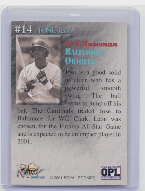 2001 Royal Rookies Throwbacks Jose Leon Auto /5950 #14 Orioles Autographs - Image 3