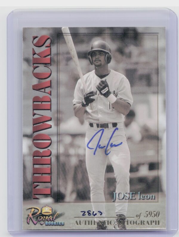 2001 Royal Rookies Throwbacks Jose Leon Auto /5950 #14 Orioles Autographs