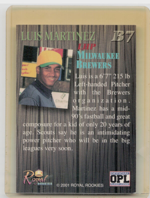2001 Royal Rookies Throwbacks Luis Martinez AU SN3950 #B7 Brewers Barnstormers A - Image 3