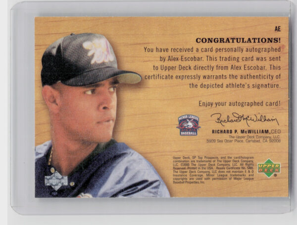 2001 SP Top Prospects Alex Escobar AU #AE Mets Chirography - Image 3
