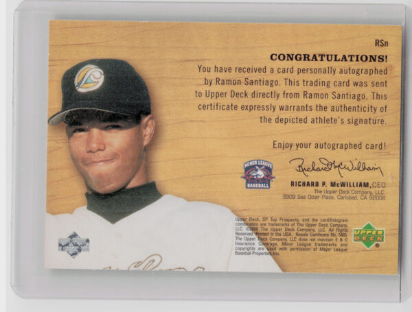 2001 SP Top Prospects Ramon Santiago AU #RS Whitecaps Chirography - Image 3