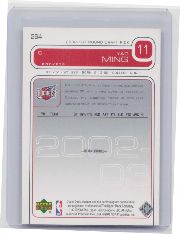 2002-03 Upper Deck Yao Ming #264 Rockets - Image 3