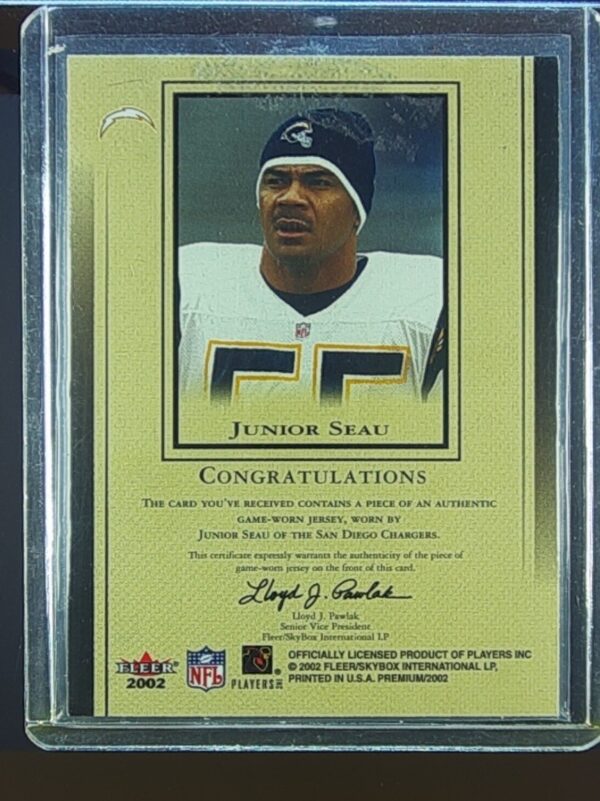 2002 Fleer Premium Junior Seau JSY #NNO Chargers All Pro Team Jerseys - Image 3