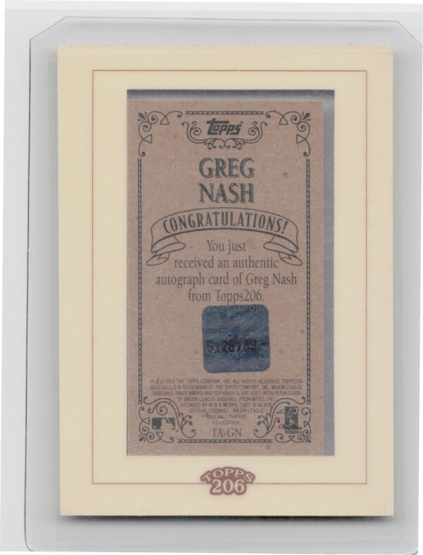 2002 Topps 206 Greg Nash AU #TA-GN Rays Autographs - Image 3