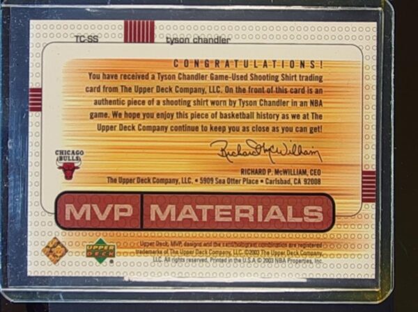 2003-04 Upper Deck MVP Tyson Chandler JSY #TC-SS Bulls Materials Shirts - Image 3