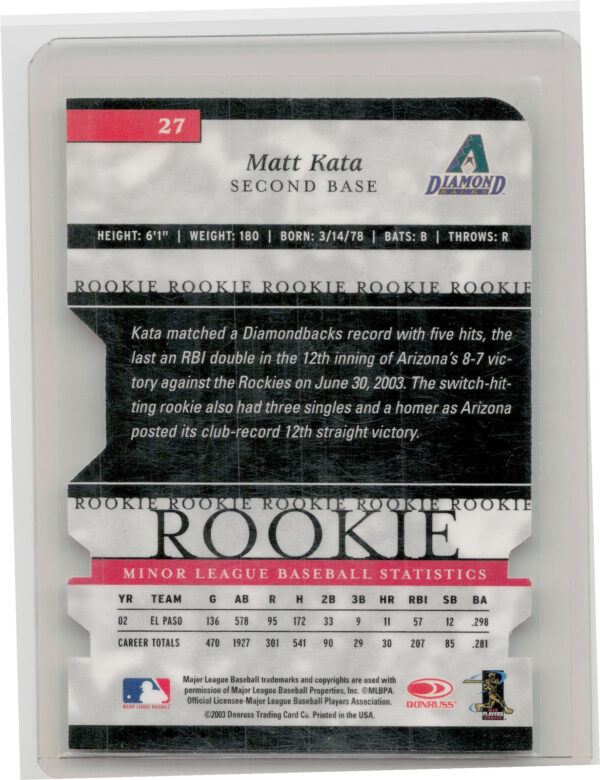 2003 Donruss/Leaf/Playoff (DLP) Rookies & Traded Matt Kata 2003 Donruss Elite Ex - Image 3