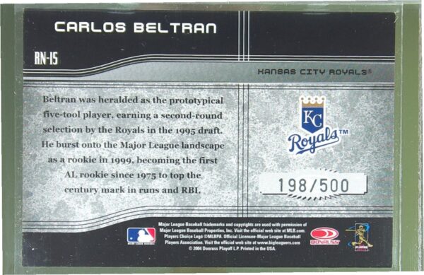 2004 Donruss Elite Extra Edition Carlos Beltran /500 #RN-15 Royals Round Numbers - Image 3