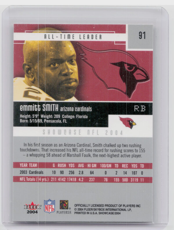 2004 Fleer Showcase Emmitt Smith #91 Cardinals - Image 3