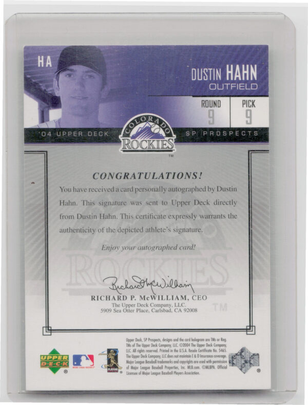 2004 SP Prospects Dustin Hahn AU SN400 #HA Rockies Autograph Bonus - Image 3