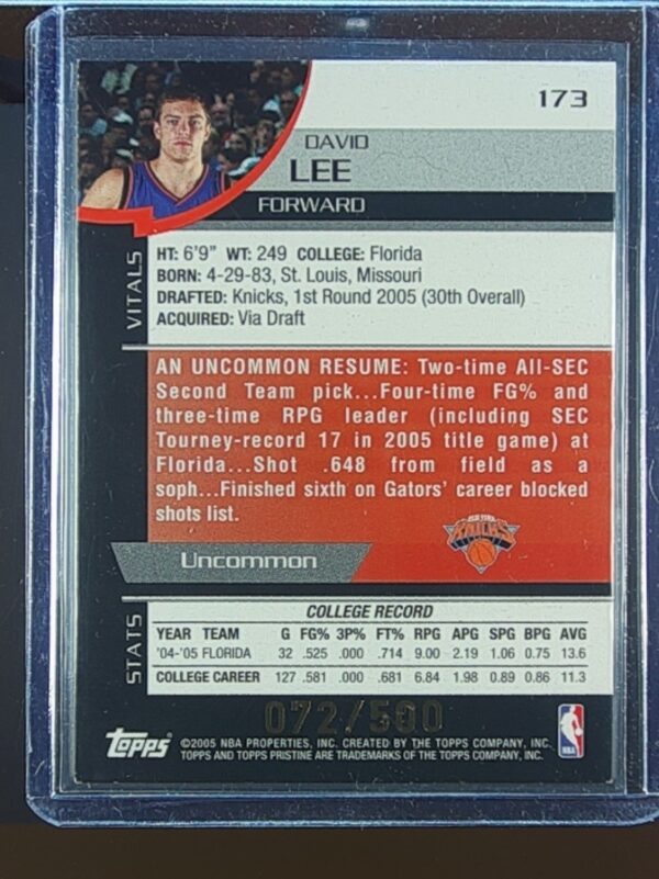 2005-06 Topps Pristine David Lee /500 JSY #173 Knicks - Image 3
