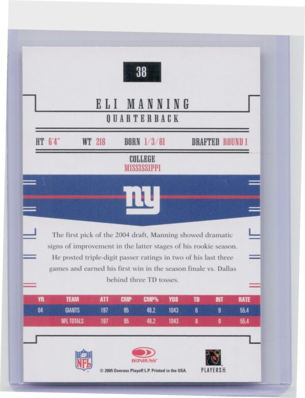 2005 Donruss Gridiron Gear Eli Manning #38 Giants - Image 3