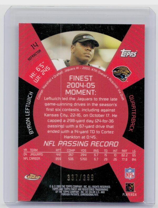 2005 Finest Byron Leftwich Refractors /399 #14 Jaguars - Image 3