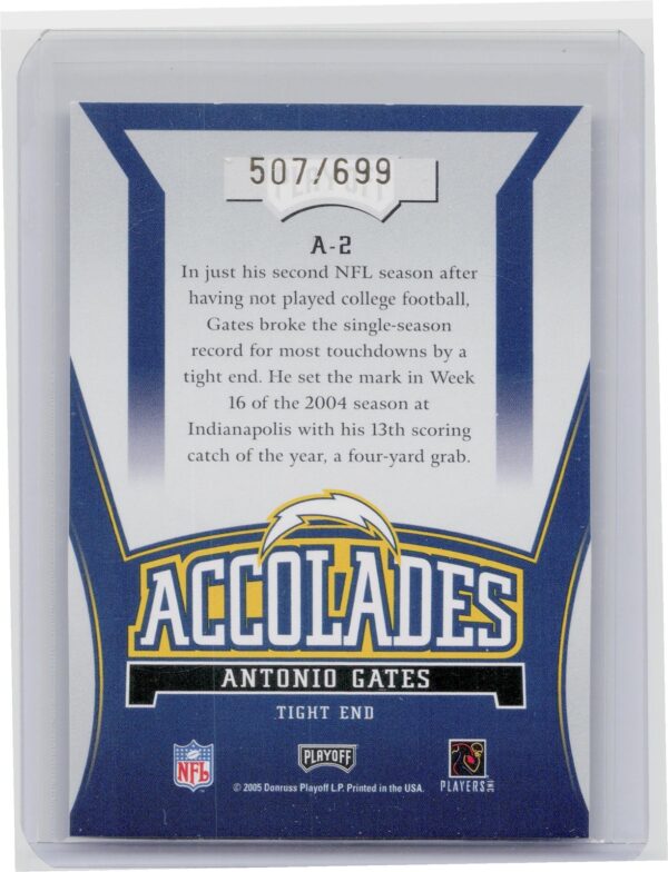 2005 Playoff Honors Antonio Gates /699 #A-2 Chargers Accolades - Image 3