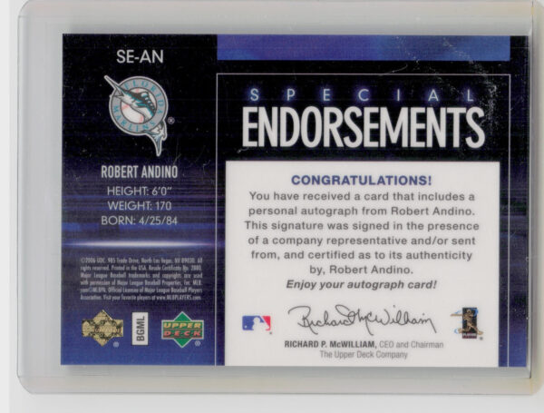 2006 Upper Deck Special F/X Robert Andino AU #SE-AN Marlins Special Endorsements - Image 3