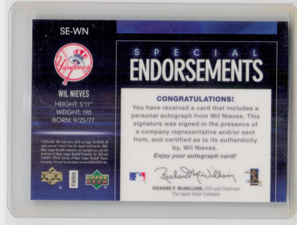 2006 Upper Deck Special F/X Wil Nieves AU #SE-WN Yankees Special Endorsements - Image 3