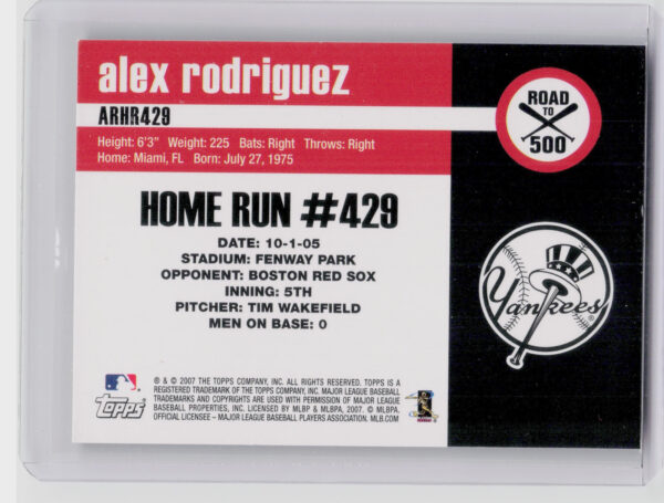 2007 Bowman Draft Picks & Prospects Alex Rodriguez #ARHR429 Yankees Alex Rodrigu - Image 3