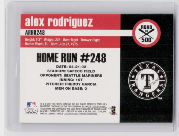 2007 Topps Chrome Alex Rodriguez #ARHR248 Rangers Alex Rodriguez: Road to 500 - Image 3