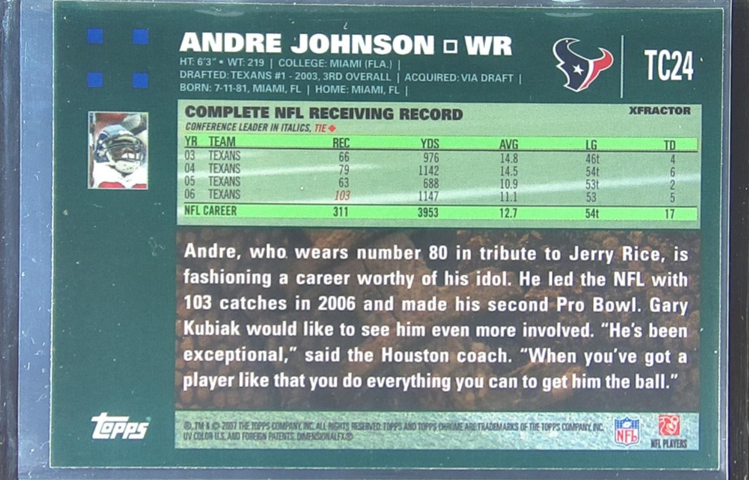 2007 Topps Chrome Andre Johnson Xfractors #TC24 Texans - Image 3