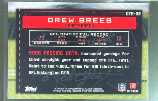 2007 Topps Drew Brees #OTG-DB Saints Own the Game - Image 3