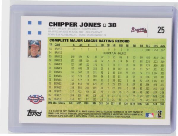 2007 Topps Opening Day Chipper Jones #25 Braves - Image 3