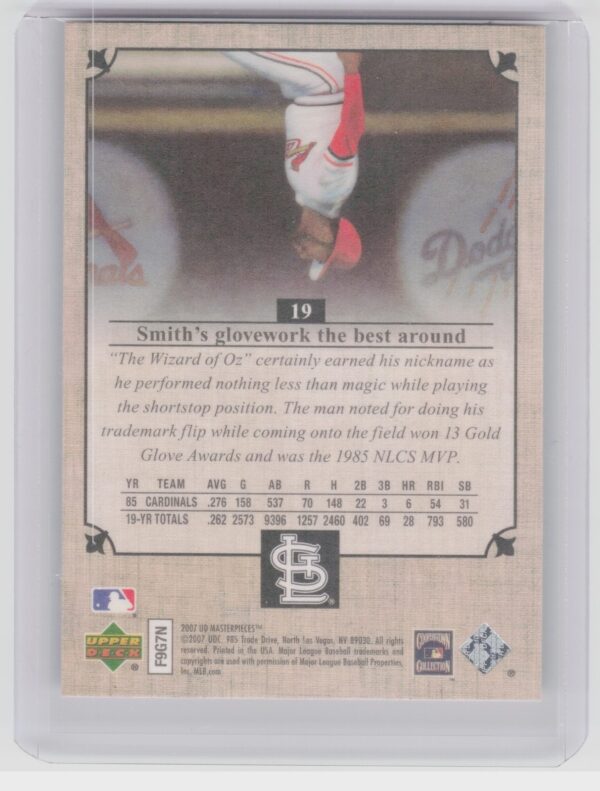 2007 Upper Deck Masterpieces Ozzie Smith #19 Cardinals - Image 3