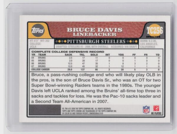 2008 Topps Chrome Bruce Davis Xfractors #TC256 Steelers - Image 3